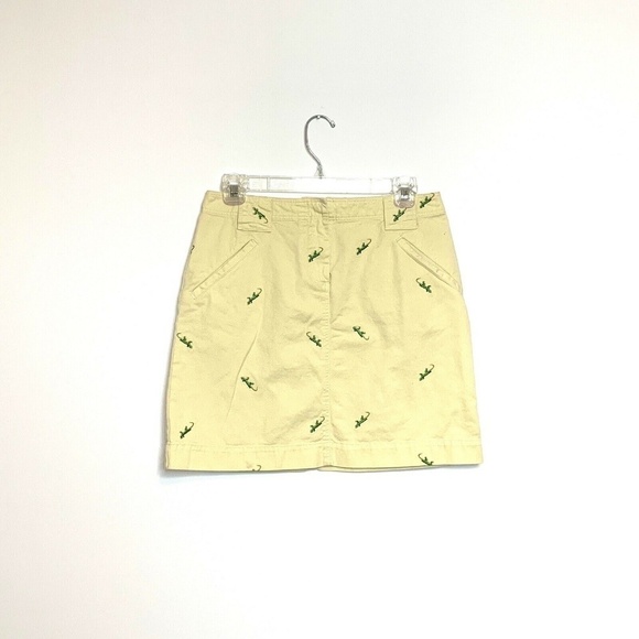 J.Crew Skirt Yellow Green Lizard Embroidery Back Pockets - Picture 1 of 4